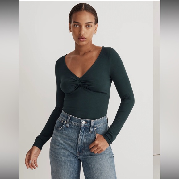 Madewell Tops - Madewell Twist Front Long Sleeve Tee Women’s Medium Teal Green Knot Front top